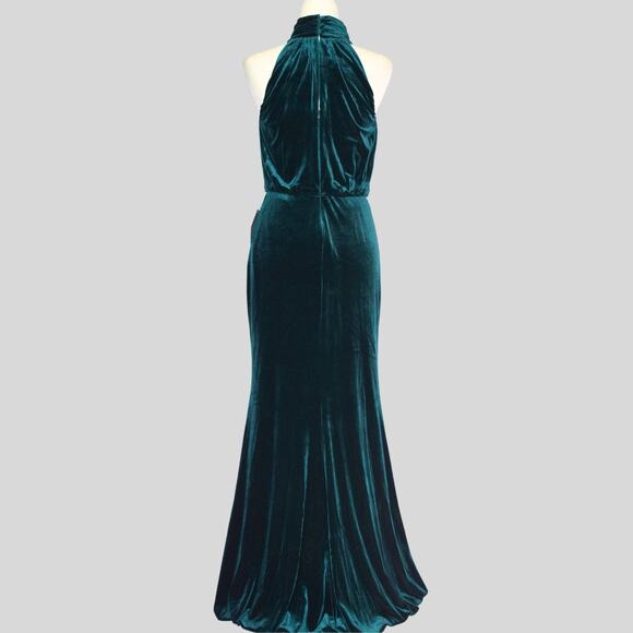 Eliza J. Mock Neck Blouson Velvet Gown Emerald Green Size 8 - Picture 4 of 12